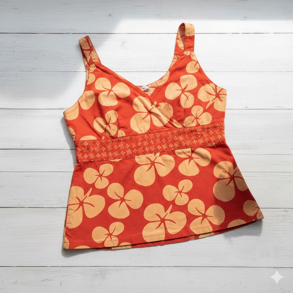 Orange Floral Print Tank Top